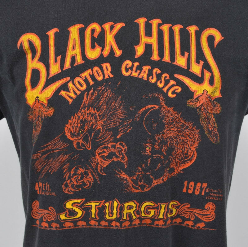 Vintage 1987 Sturgis Men's XL Black Hills Rally Eagle Bison Double-Sided T-Shirt