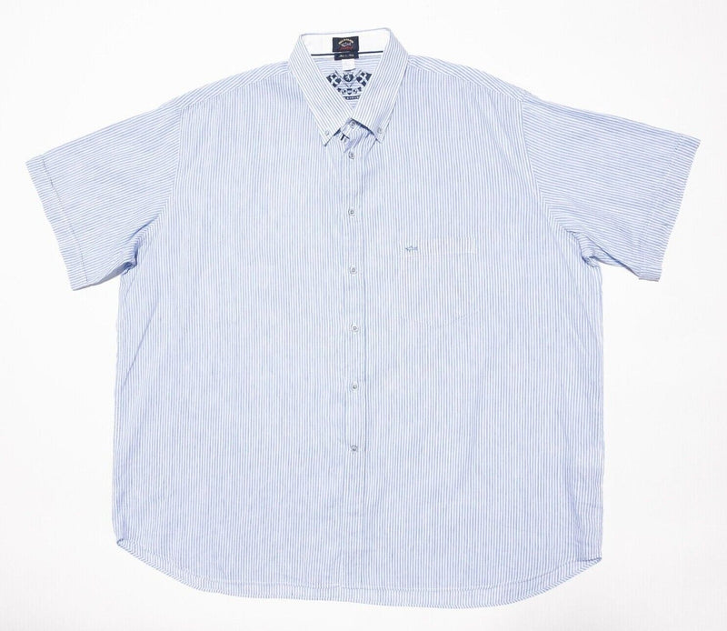Paul & Shark Shirt 2XL Men's Linen Blend Blue Striped Short Sleeve Button-Down