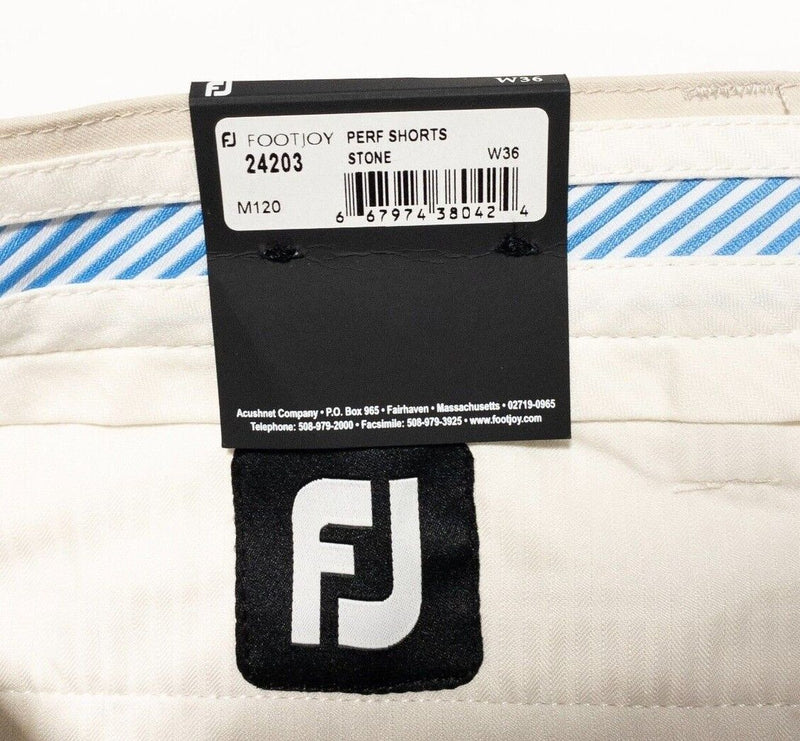 FootJoy Shorts 36 Men's Flat Front Golf 9.5" Inseam Performance Khaki Tan