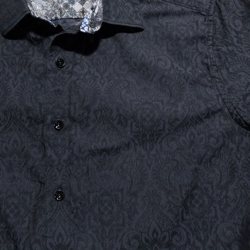 Robert Graham Short Sleeve Shirt Men's Large Paisley Black Flip Cuff Button-Up