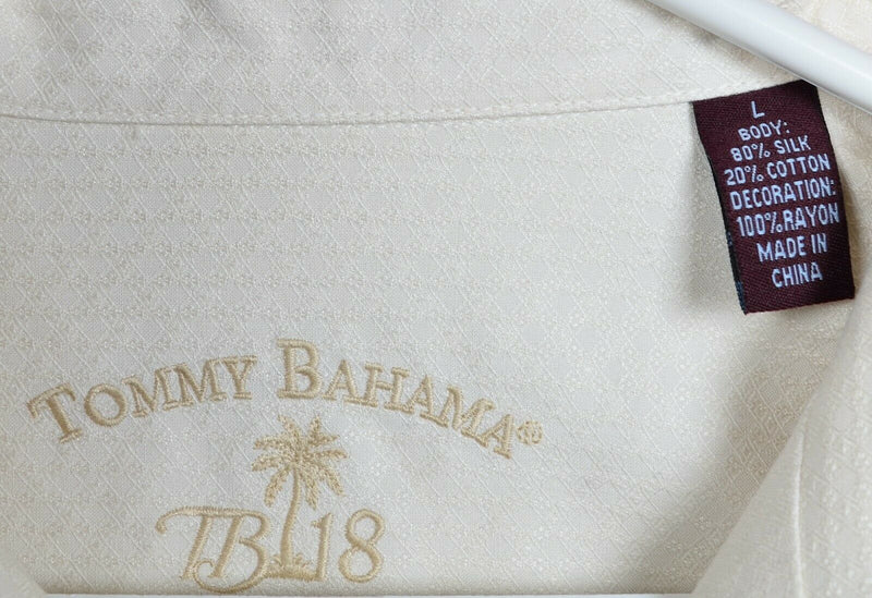Tommy Bahama Men Large Silk Slice of Life Embroidered Golf Ivory Hawaiian Shirt