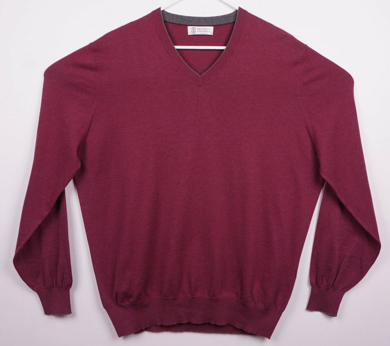 Brunello Cucinelli Men's 60 V-Neck Made in Italy Purple/Red Designer Sweater