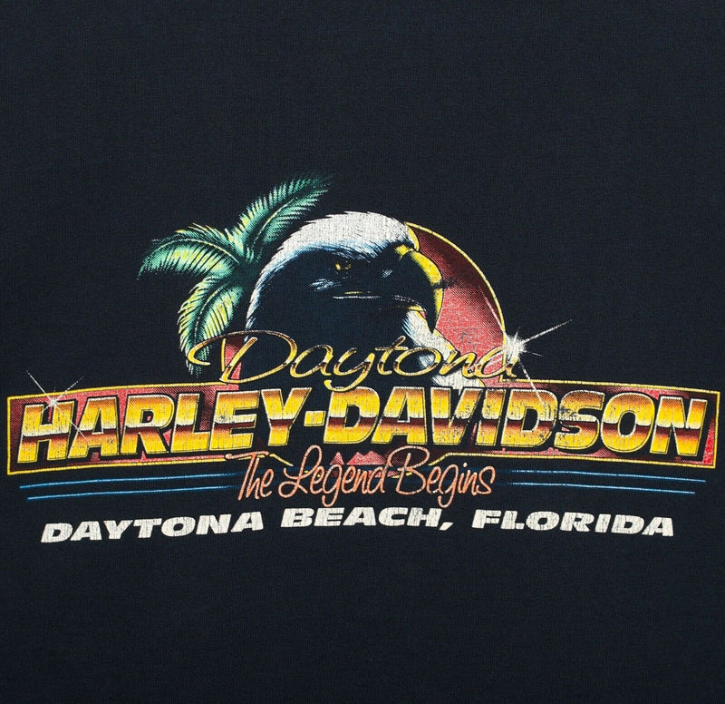 Vintage 1994 Daytone Bike Week Men's Large? Harley-Davidson Neon Chrome T-Shirt