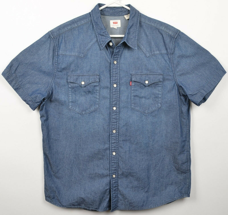 Levi's Men's XL Pearl Snap Denim Blue Short Sleeve Red Tab Western Shirt