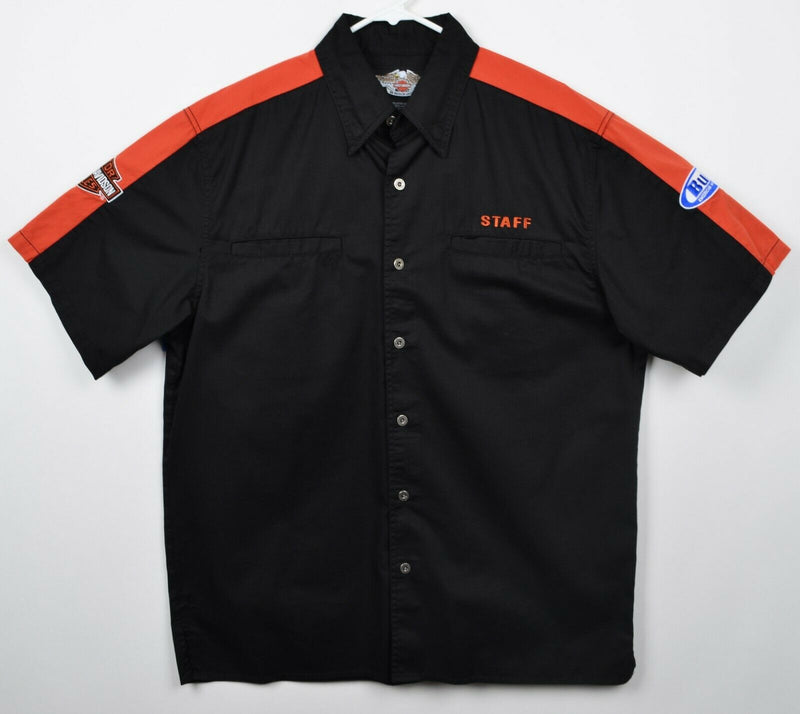 Harley-Davidson Men's Large Staff Orange Black Garage Mechanic Biker S/S Shirt