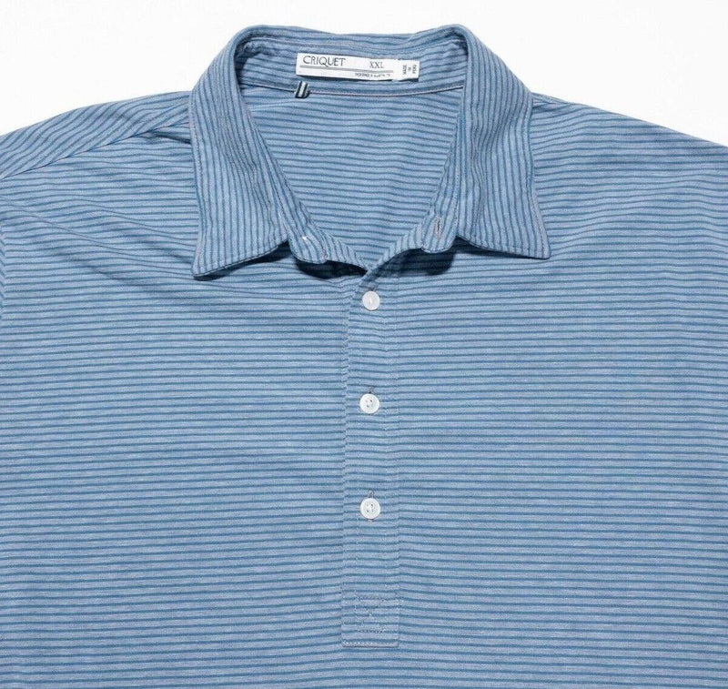 Criquet Shirt XXL Men's Polo Blue Striped Short Sleeve Polyester Cotton Stretch