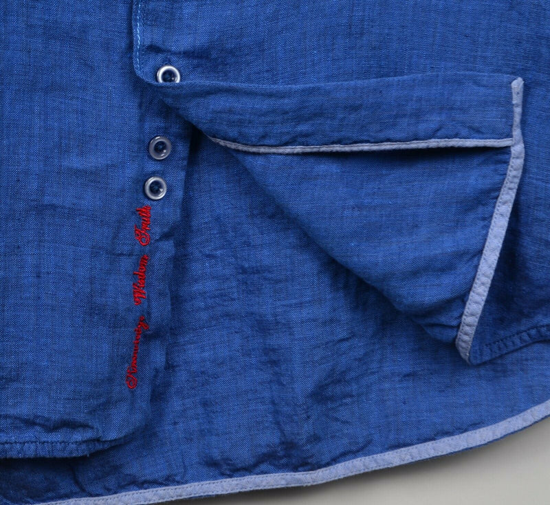 Robert Graham Men's Sz Large Classic Fit 100% Linen Flip Cuff Blue Shirt