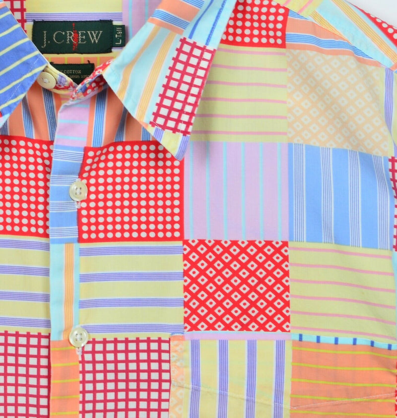 Vintage 90s J. Crew Men's LT Multi-Color Patchwork Dot Plaid Bright Button Shirt