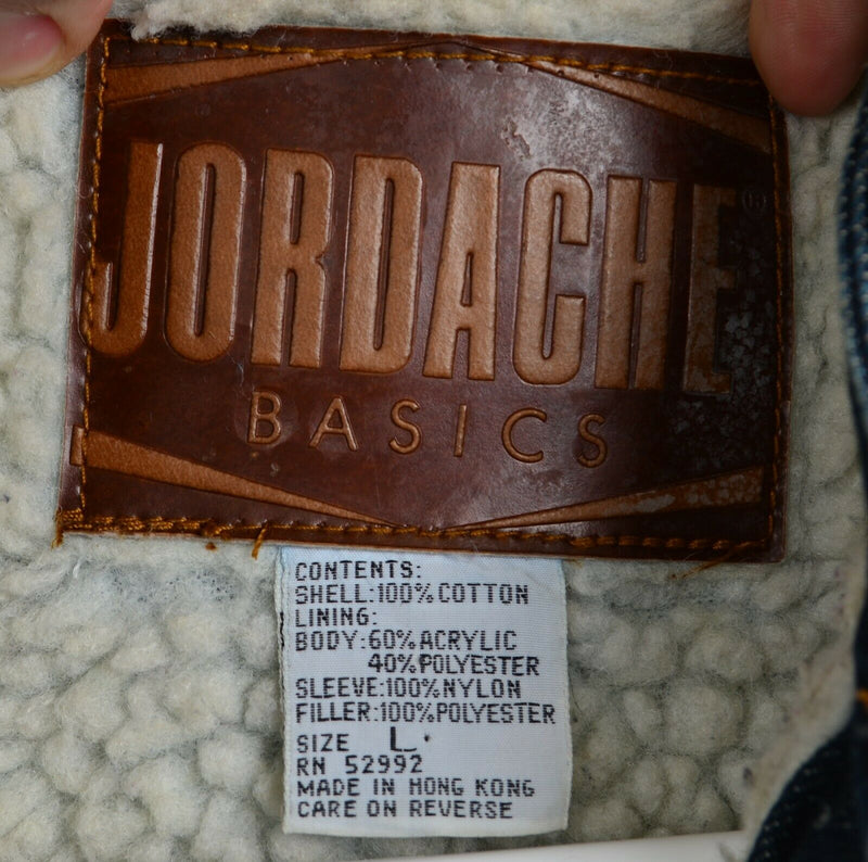 Vtg 90s Jordache Men's Sz Large Sherpa Lined Blue Denim Distressed Jacket