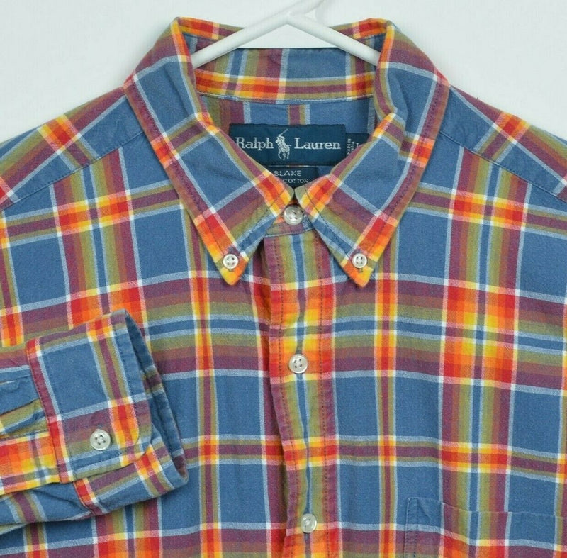 Polo Ralph Lauren Men's Large Blue Orange Red Plaid Blake Button-Down Shirt