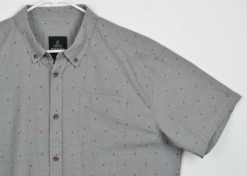 Prana Men's Sz XL Organic Cotton Gray Geometric Short Sleeve Shirt