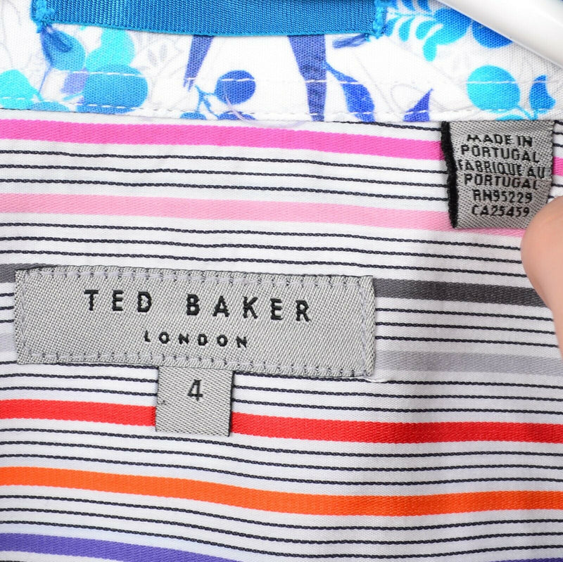 Ted Baker London Men's 4 (Large) Flip Cuff Floral Blue Striped Button Shirt
