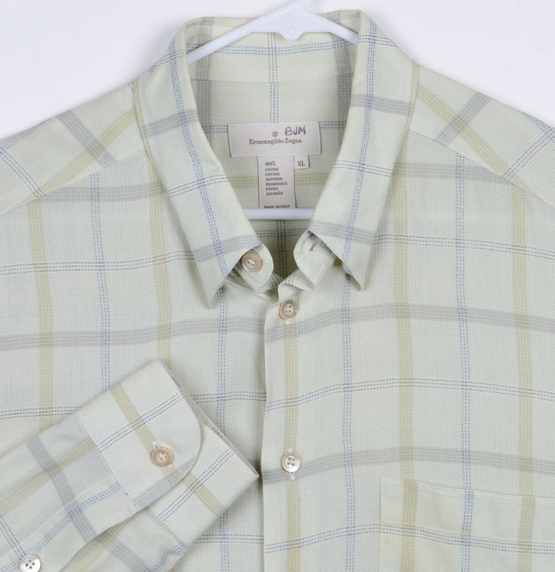 Ermenegildo Zegna Men's Sz XL Off-White Plaid Button Down Made in Italy Shirt