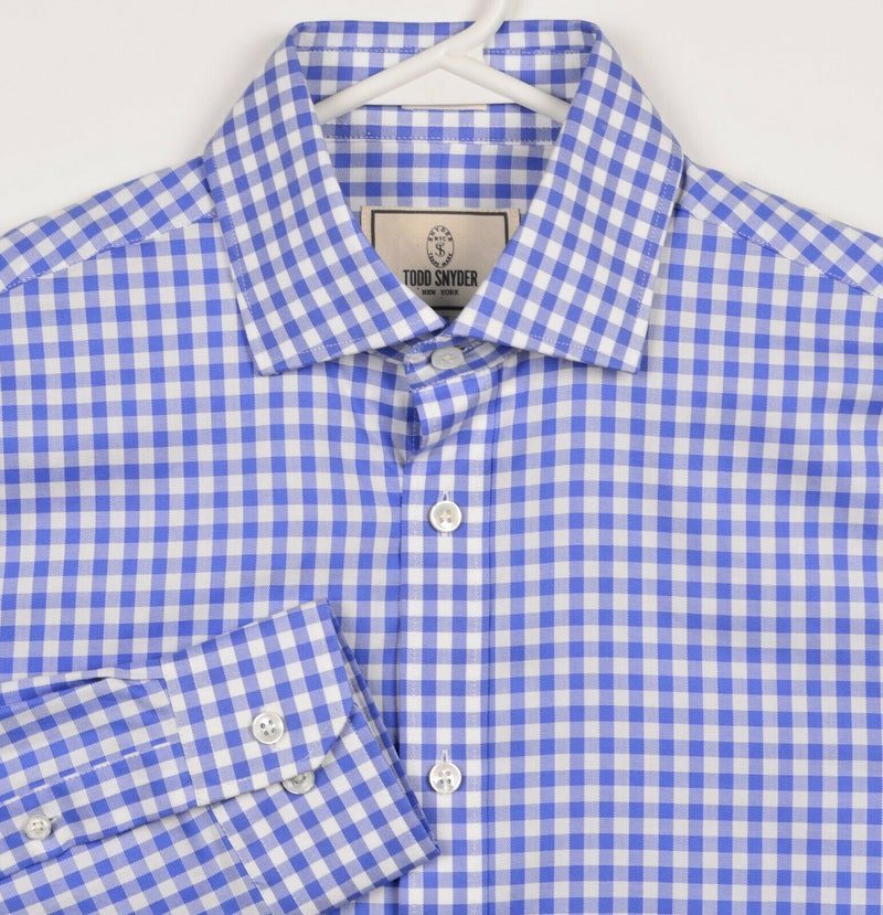 Todd Snyder Men's 15.5 34/35 (Medium) Blue Gingham Check Button-Front Shirt