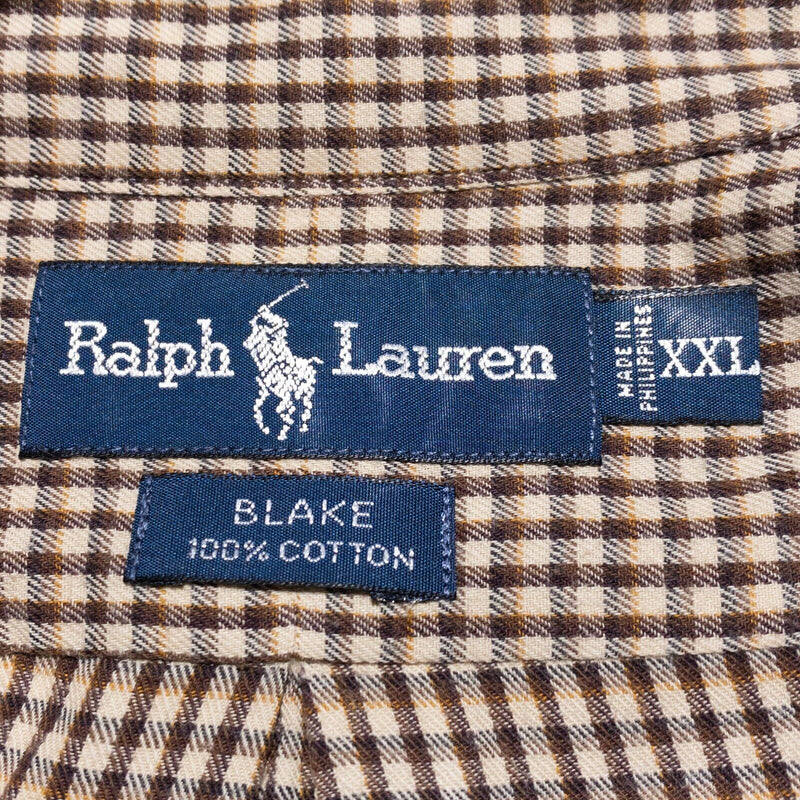 Polo Ralph Lauren Blake Shirt Men's 2XL Vintage 90s Long Sleeve Check Brown Pony