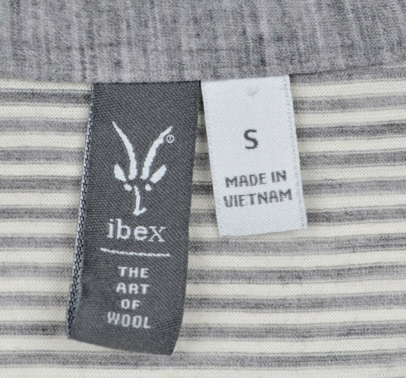 Ibex Men's Sz Small 100% Merino Wool Gray White Striped Pocket Polo Shirt