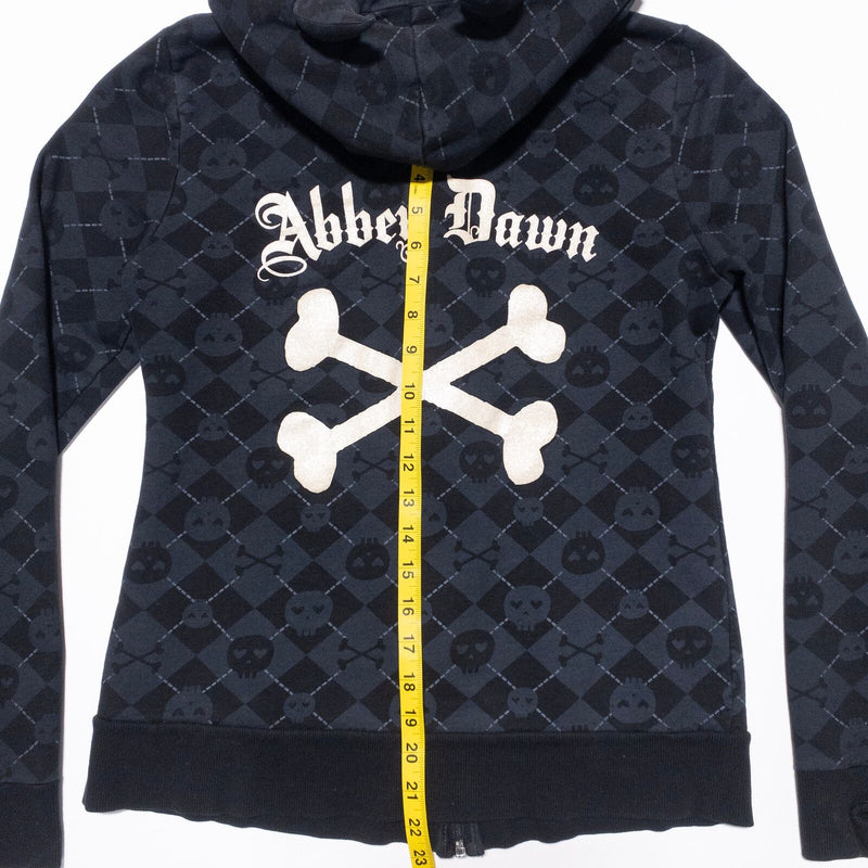 Abbey Dawn Skull Hoodie Womens XL Avril Lavigne Y2K Black Argyle Logo Crossbones