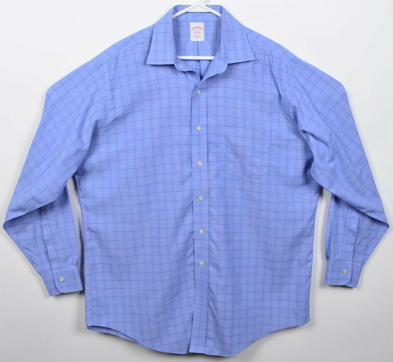 Brooks Brothers Men's 16.5-35 (Traditional Fit) Non-Iron Blue Plaid Dress Shirt