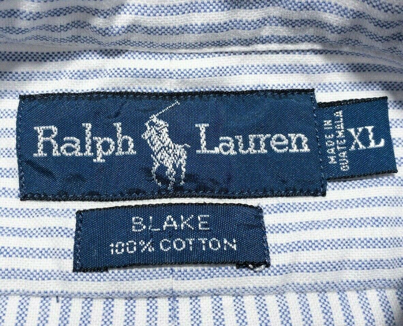 Polo Ralph Lauren Men's Blake Shirt XL White Blue Striped Button-Down Preppy
