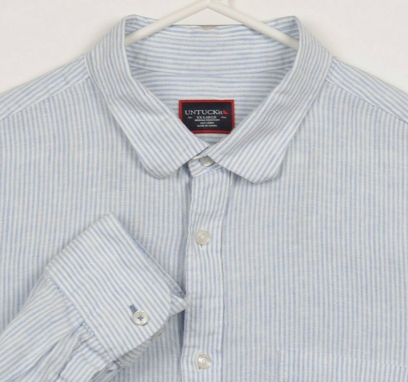 UNTUCKit Men's 2XL 100% Linen Wrinkle Resistant Blue Striped Button-Front Shirt