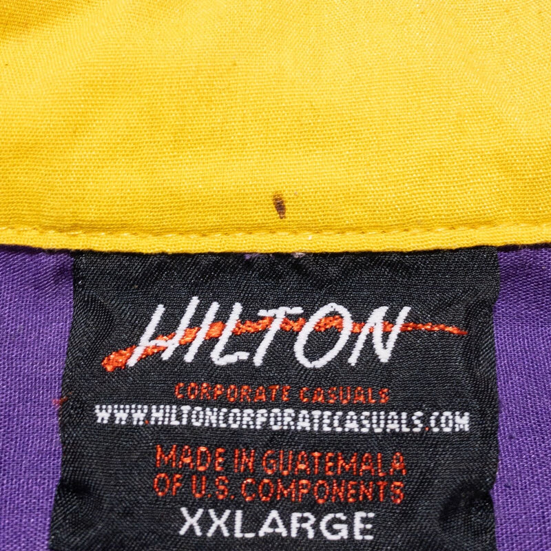 Vintage Hilton Bowling Shirt Men's 2XL Cat Purple Yellow Short Sleeve 50/50