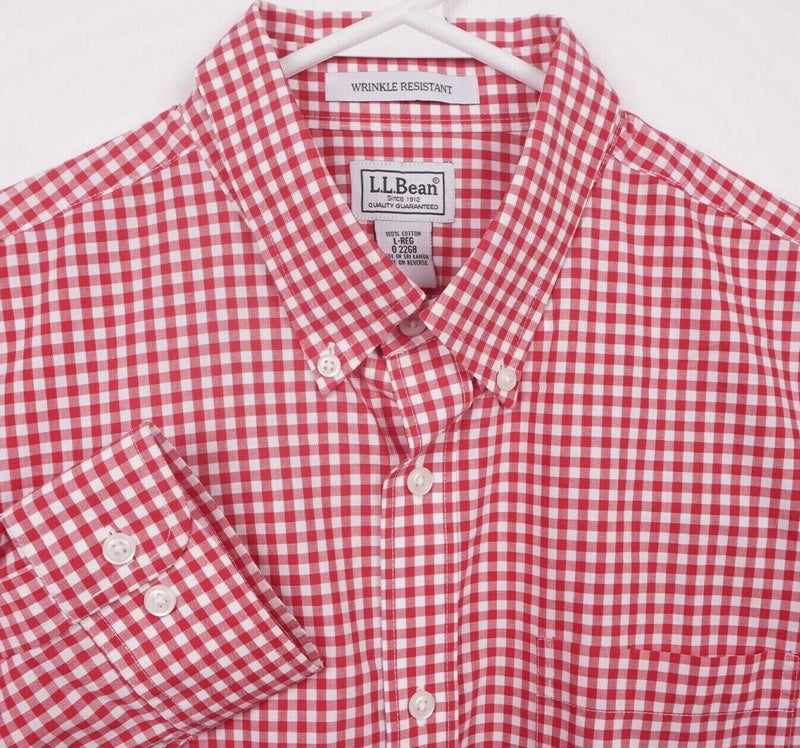 L.L. Bean Men's Large Wrinkle Resistant Red Gingham Check Button-Down Shirt