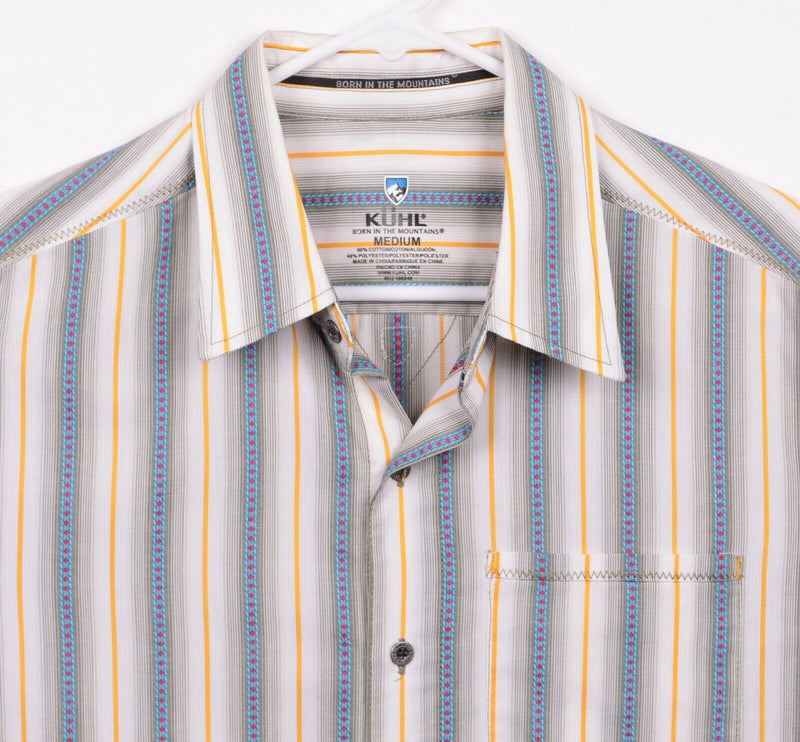 Kuhl Men's Medium Striped Metal Buttons Cotton Poly Blend Short Sleeve Shirt