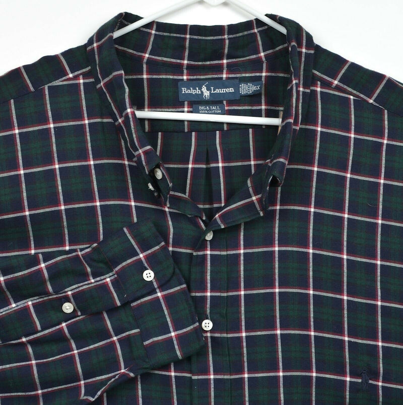 Polo Ralph Lauren Men's Sz 6XL Green Navy Tartan Plaid Button-Down Flannel Shirt