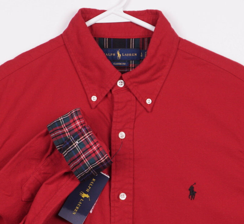 Polo Ralph Lauren Mens Large Classic Fit Flip Cuff Red Flannel Button-Down Shirt