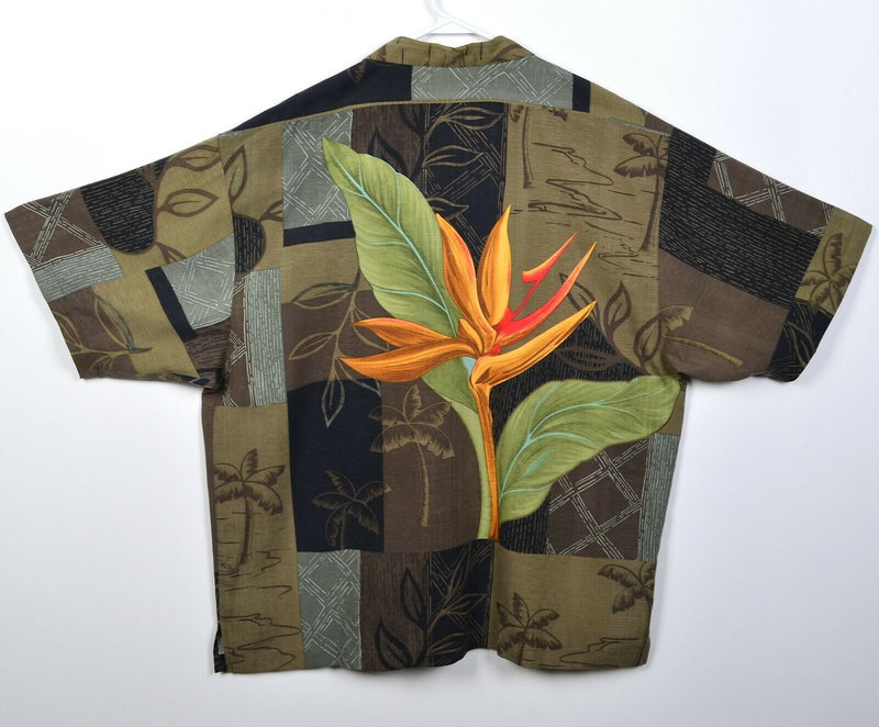 Tommy Bahama Men's XL 100% Silk Floral Green Black Green Hawaiian Aloha Shirt