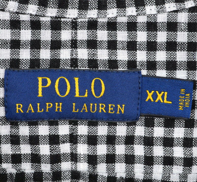 Polo Ralph Lauren Men's 2XL Black White Check 100% Linen Button-Front Shirt