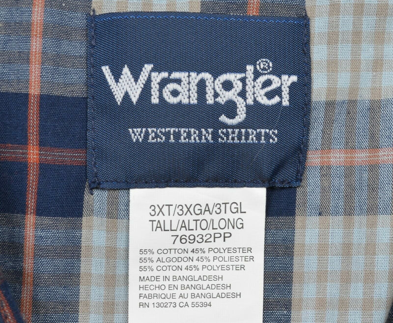 Wrangler Men's 3XLT Pearl Snap Navy Blue Gray Plaid Short Sleeve Western Shirt
