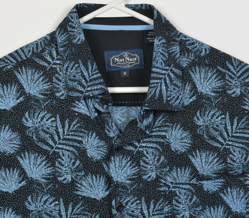 Nat Nast Men's Medium Silk Blend Floral Blue Black Hawaiian Bowling Retro Shirt