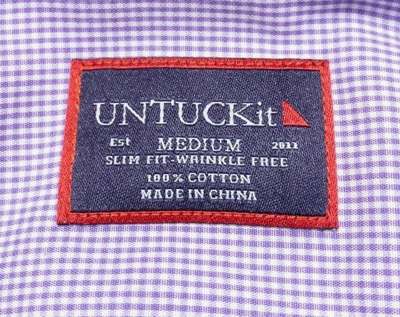 UNTUCKit Medium Slim Fit Men's Shirt Purple Micro-Check Wrinkle Free Long Sleeve