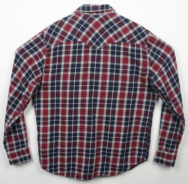 Levi's Men's XL Pearl Snap Red Navy Blue Plaid Flannel Western Rockabilly Shirt