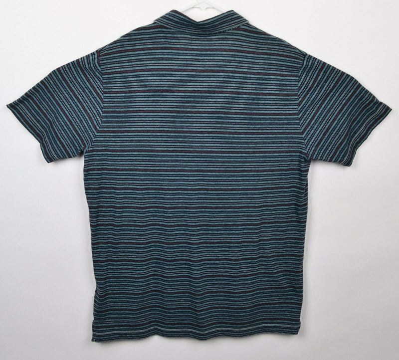 Billy Reid Men's Sz 2XL Turquoise Striped Embroidered Pocket Polo Shirt