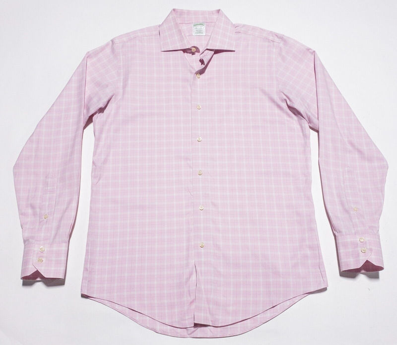 Brooks Brothers Milano Dress Shirt Men's 15.5-34 Pink Plaid Non-Iron Business