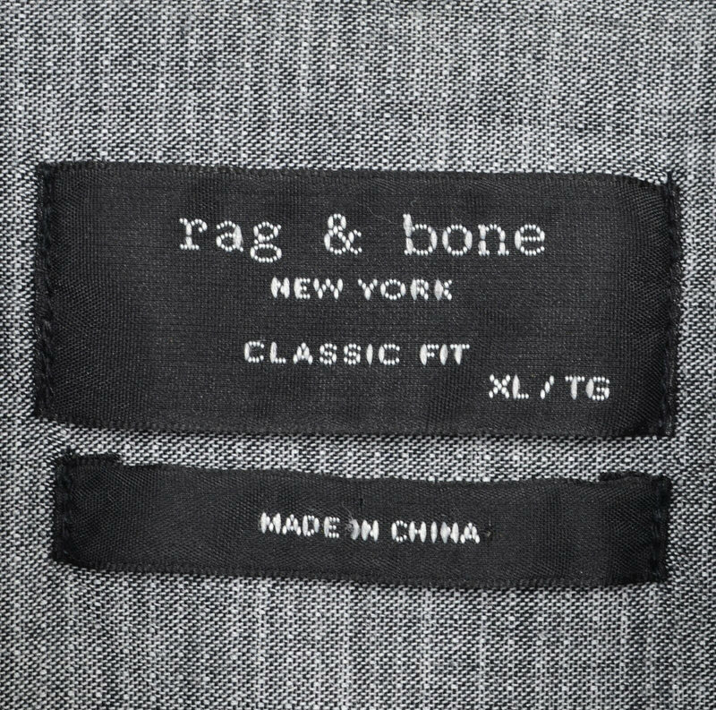 Rag & Bone Men's XL Classic Fit Gray Short Sleeve Designer Button-Down Shirt