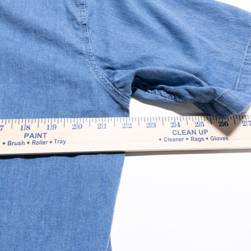 Verizon Denim Employee Shirt Mens Large Classic Fit Button-Down Indigo Blue Logo