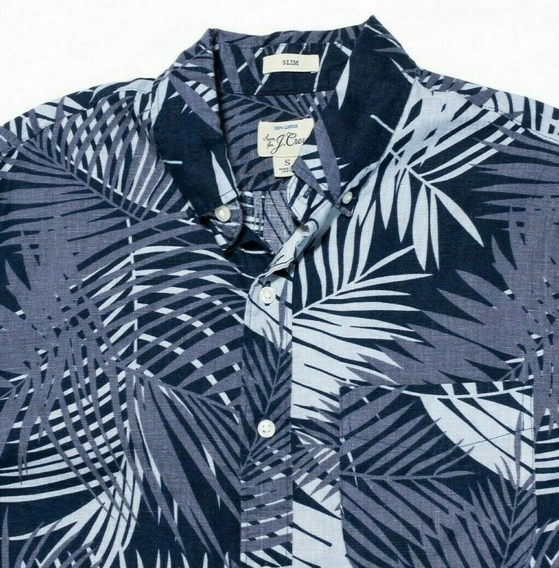 J. Crew Mens Linen Shirt Small Slim Fit Floral Blue Hawaiian Aloha Button-Down
