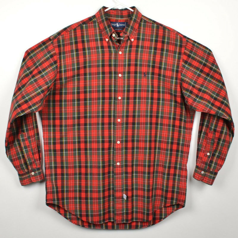 Polo Ralph Lauren Men's Sz Medium Seersucker Red Green Plaid Button-Down Shirt