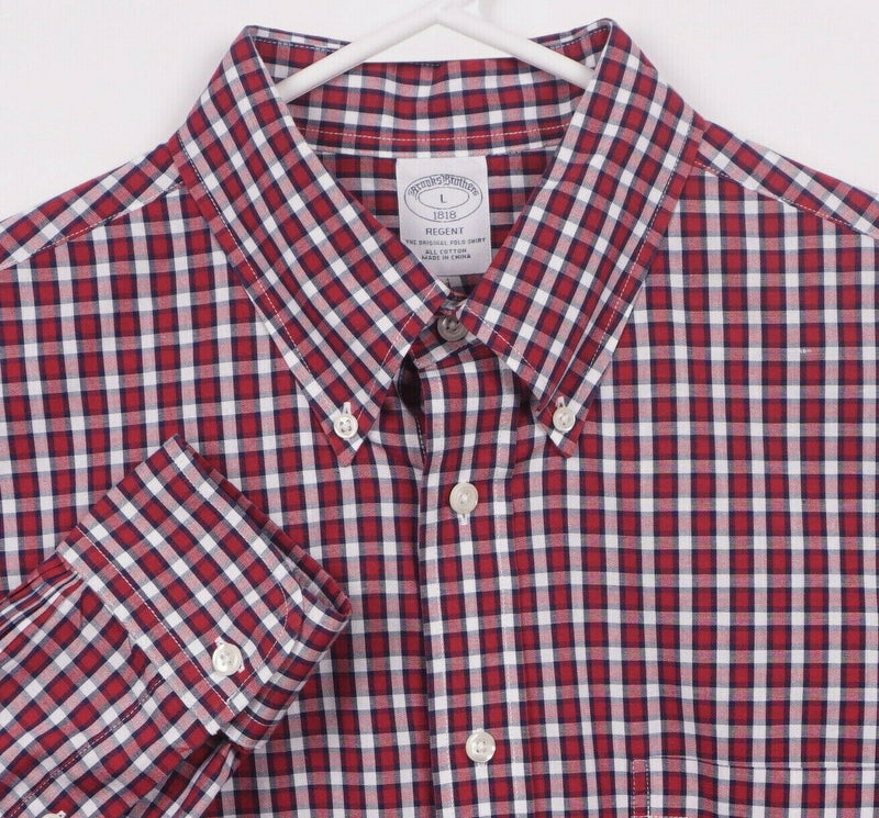 Brooks Brothers Men's Large Red White Check Button-Down Regent Dress Shirt