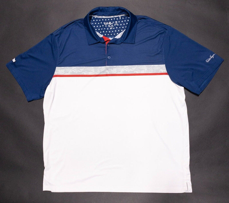 Walter Hagen Folds of Honor Golf Polo 2XL Men's Wicking USA Patriotic Blue White