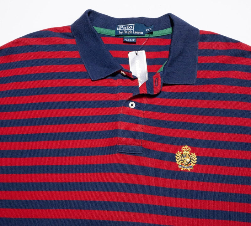 Polo Ralph Lauren Polo Shirt Men's 2XL Red Navy Blue Striped Crest Logo New