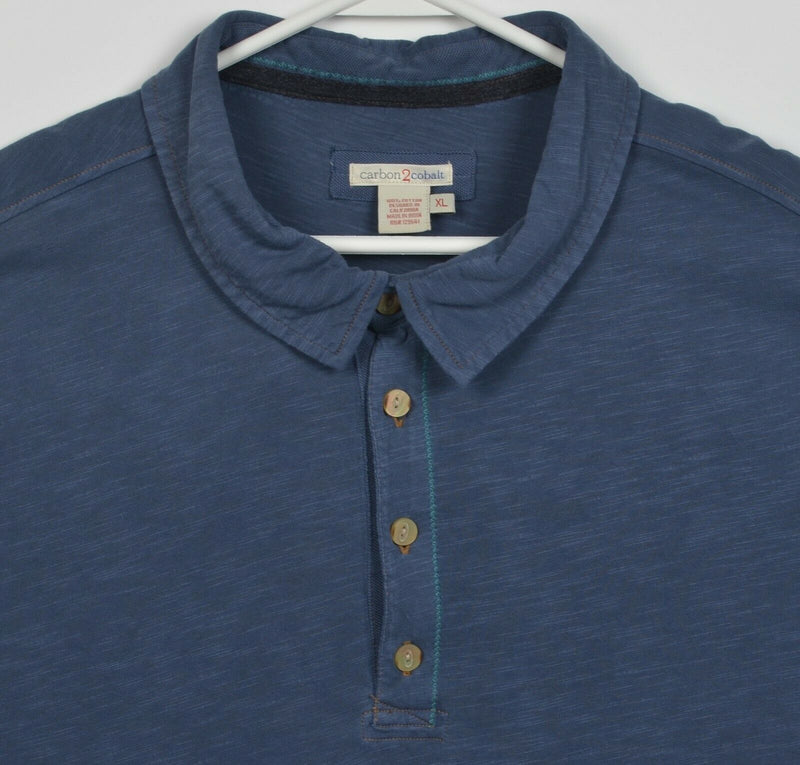 Carbon 2 Cobalt Men's XL Solid Blue Distressed Stitch Short Sleeve Polo Shirt