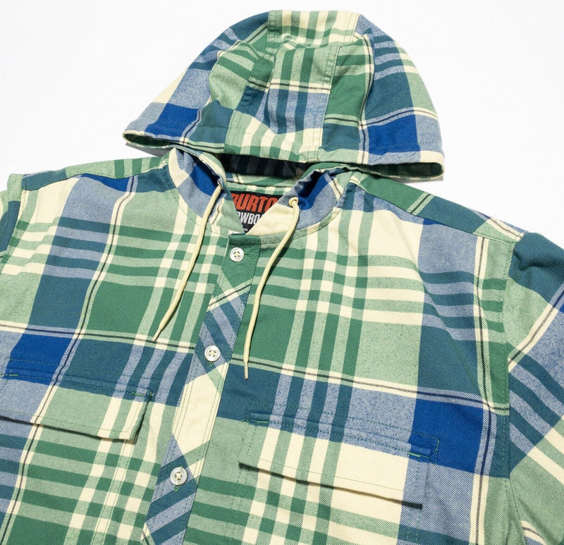 Burton Dryride Hoodie Men's Medium Snowboarding Plaid Button-Front Shirt Green