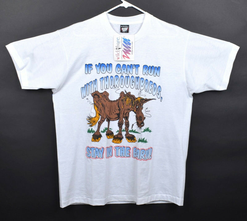 Vtg 90s Wild Hare Adult XL Thoroughbreds Barn White Novelty Funny T-Shirt