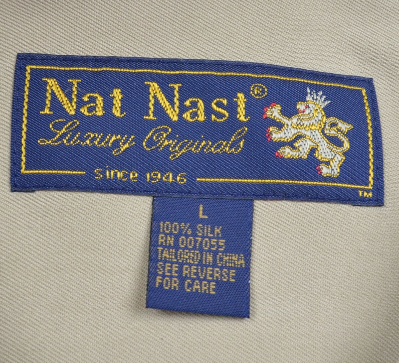Nat Nast Men's Sz Large 100% Silk Striped Panel Bowling Hawaiian Shirt