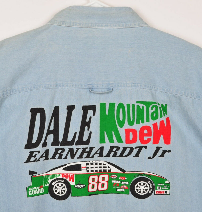 Vtg Dale Earnhardt Jr. Men's Sz 2XL Mountain Dew Denim Graphic NASCAR Shirt