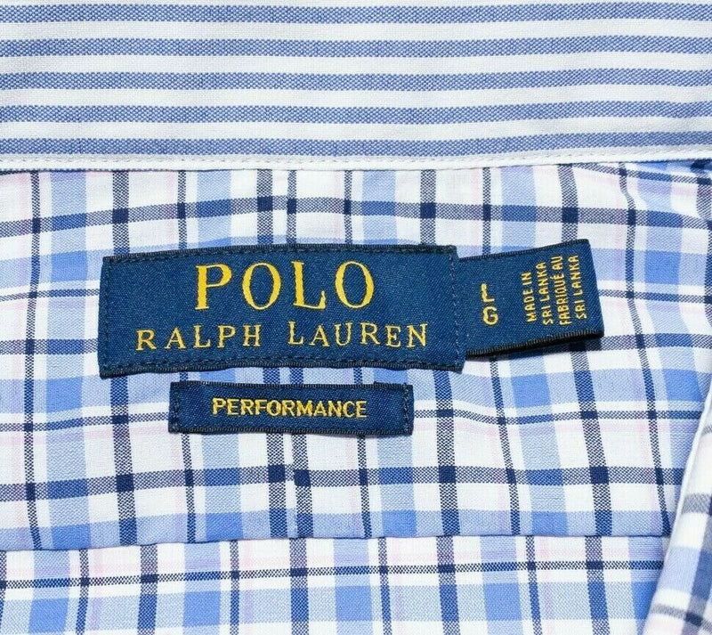 Polo Ralph Lauren Performance Wicking Stretch Shirt Nylon Blue Plaid Men's Large